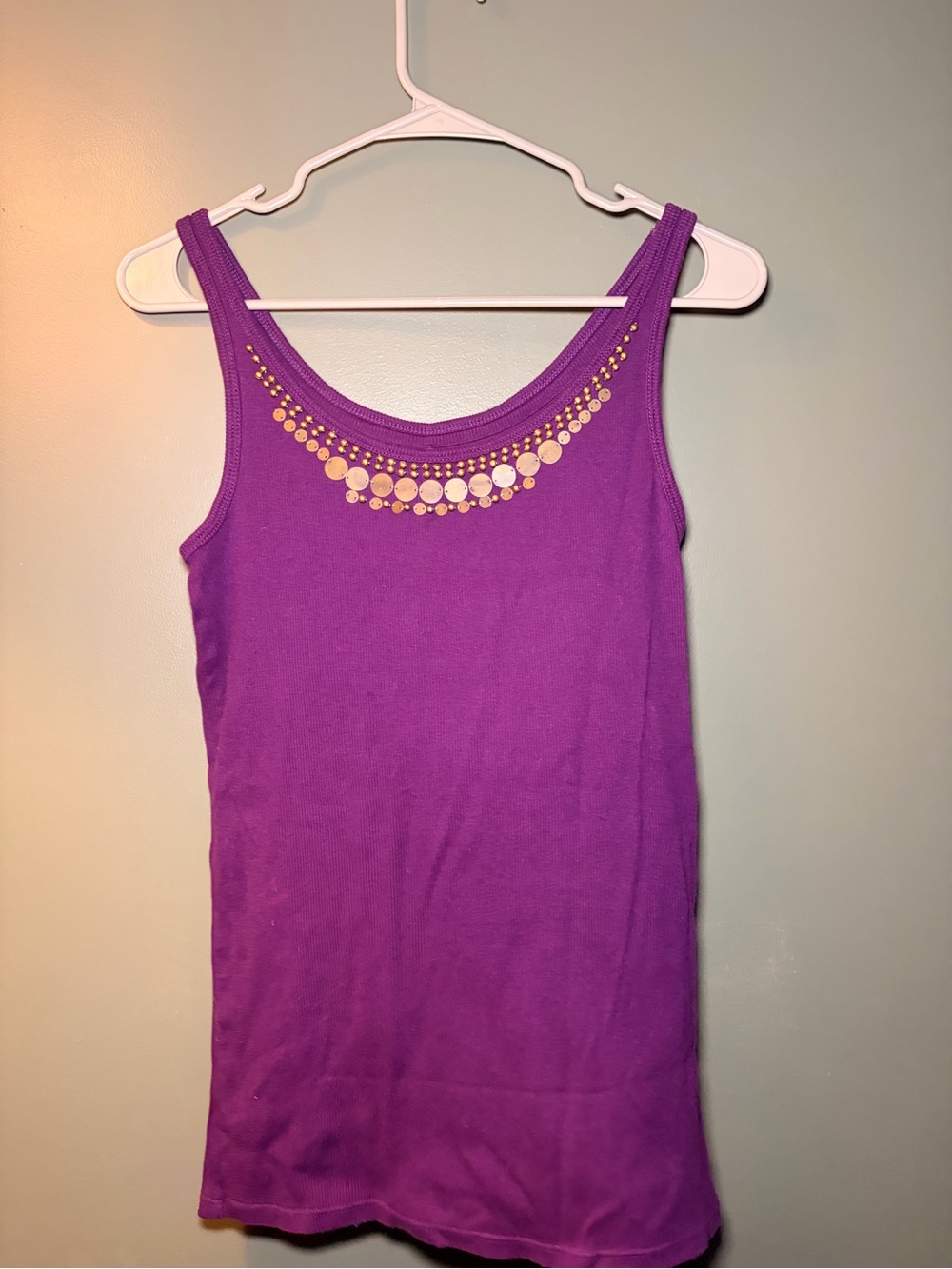 New York & Company Purple Tank with Gold Dot Accent